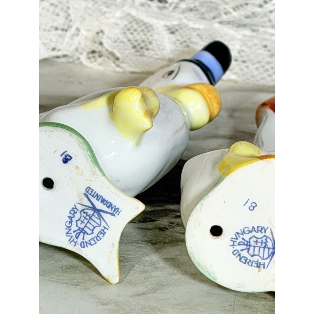 Herend Duck Couple Pair Pipe Hat Scarf Bonnet Vtg Set of 2 Mint (A3169) - Picture 6 of 7